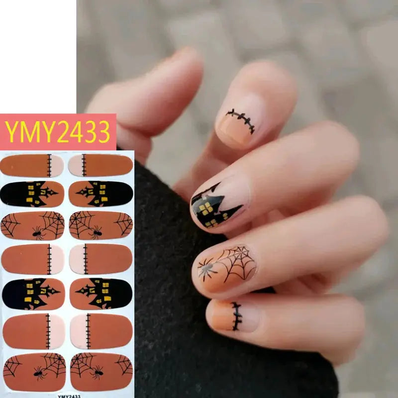 Halloween Nail Stickers Full Cover Adhesive  Nail Polish Wraps Blood Pumpkin Ghost Nail Decals DIY Festival Nail Patch Decors Good Vibrations