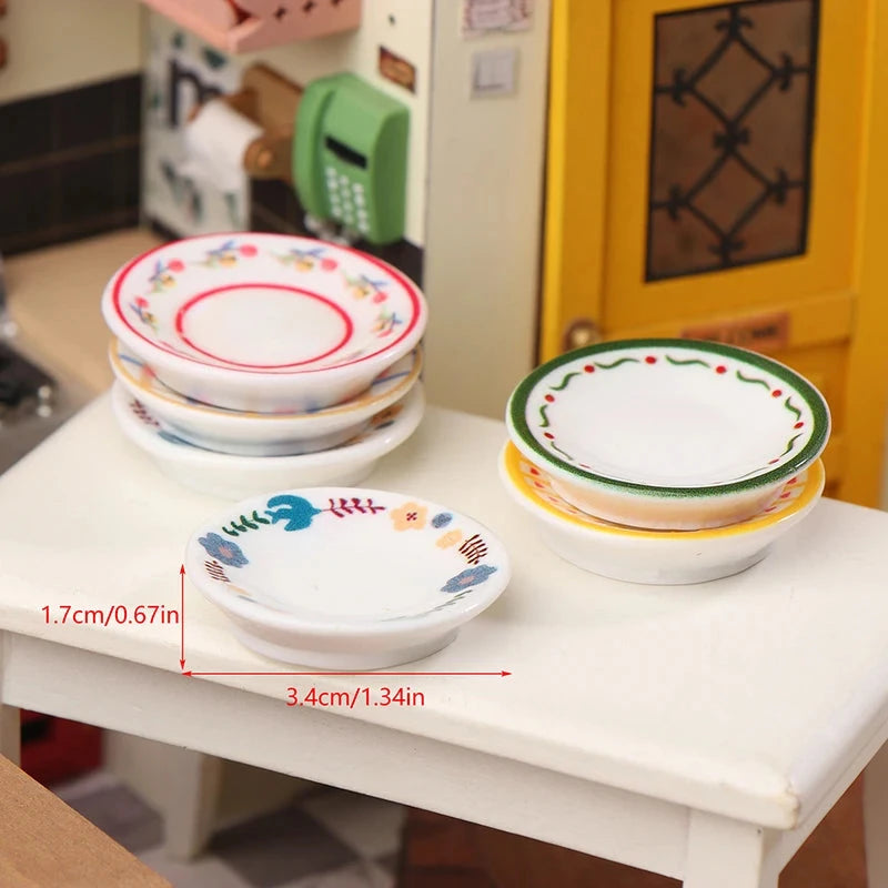 Dollhouse Simulation Plates Set of 5, 1/12 Scale Kitchen Accessories for Pretend Play Good Vibrations