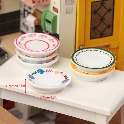Dollhouse Simulation Plates Set of 5, 1/12 Scale Kitchen Accessories for Pretend Play Good Vibrations