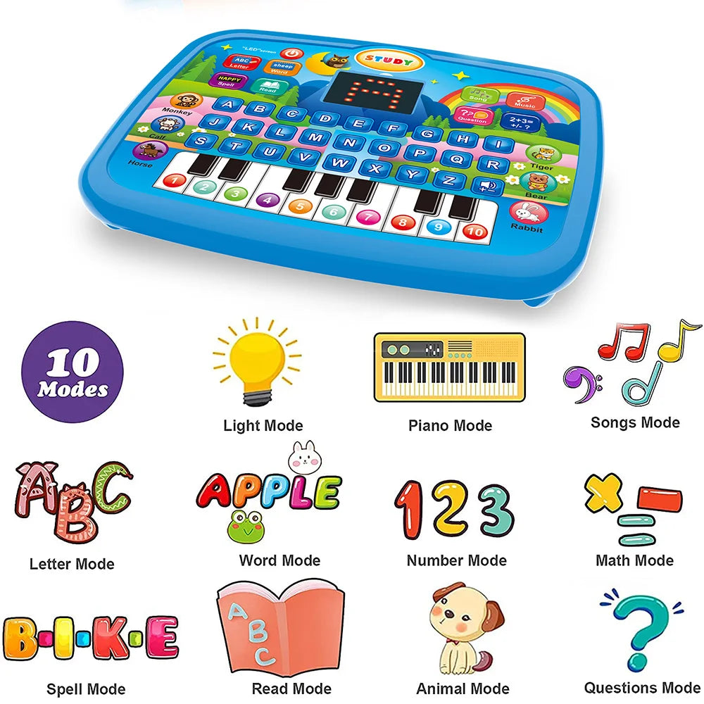 Kids’ Education Tablet Toy, Age 3+ Literacy Math Music Learning, Doubles as Electronic Keyboard, Birthday Christmas Gift Good Vibrations