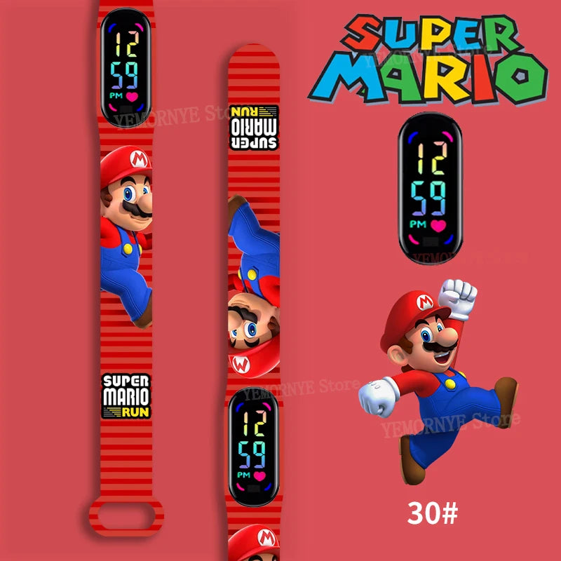 Mario Bros Children's Watches Action Figures Luigi Princess Peach Yoshi Bowser kids Sport Wristband Waterproof Digital Watch Toy Good Vibrations