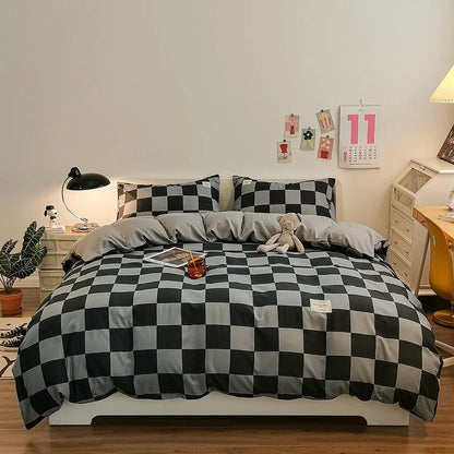 Checkerboard Bedding Comforter Set with Pillowcase bed sheet Single Full Size Bed Linen Duvet Cover Set Queen/King Double Single Good Vibrations