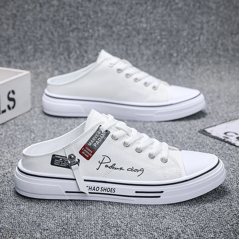 Men Half Slippers Fashion Low-top Canvas Shoes Men Outdoor Casual Walking Shoes Comfortable Breathable Men Vulcanized Shoes New Good Vibrations