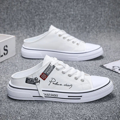 Men Half Slippers Fashion Low-top Canvas Shoes Men Outdoor Casual Walking Shoes Comfortable Breathable Men Vulcanized Shoes New Good Vibrations