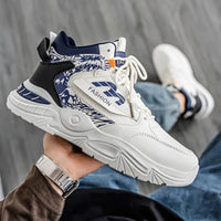 Platform Walking Sneaker Breathable Anti Slip Tennis Shoes Fashion High Top Men Board Shoes Leather Lightweight Men Casual Shoes Good Vibrations