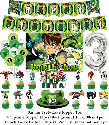 Cartoon Ben-10 Birthday Party Decoration Balloons Favor Set Banner Cake Toppers Baby Shower Boys Gift Party Supplies Photo Prop Good Vibrations