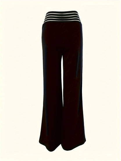 Plus Size Solid Mesh V Waist High Rise Straight Leg Trousers Good Vibrations