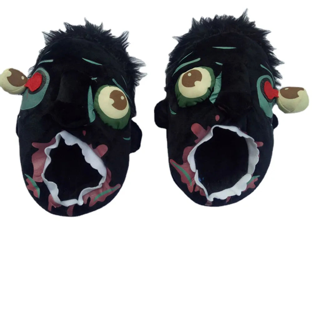 Halloween Zombie Big Mouth Funny Thickened Cloth Bottom Non-Slip Bottom Slippers Women Men Warm Cartoon Cotton Slippers Shoes Good Vibrations