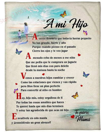 Flannel Blanket-A Mi Hija Letter To My Daughter Express Love Spanish Version Sofa Throw Blanket Thanksgiving Birthday's Day Gift Good Vibrations