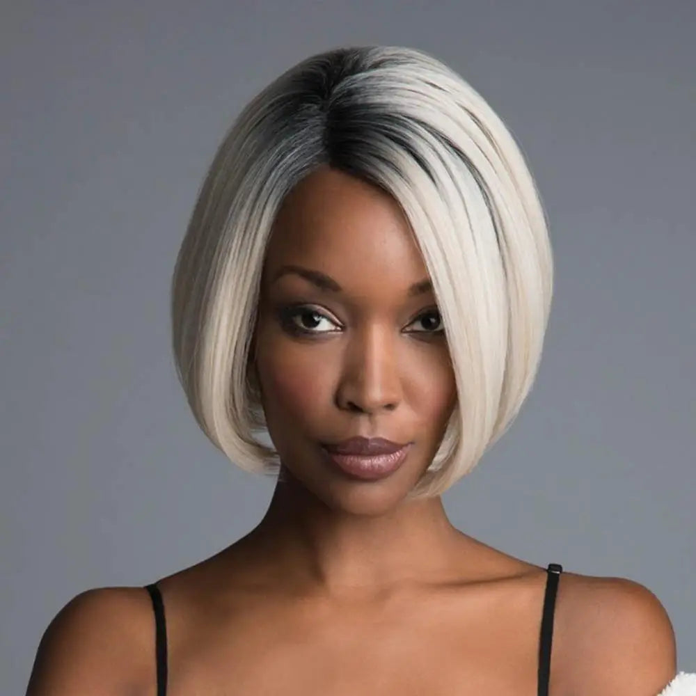 Wig Gradient Heat Resistant Women Fashion Short Hairpiece Straight Bob Synthetic Hairpiece Good Vibrations