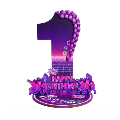 purple disco Music Dance Party Supplies，purple Birthday Centerpiece for Party Decor Wooden Table Photo Prop Number Sign Good Vibrations