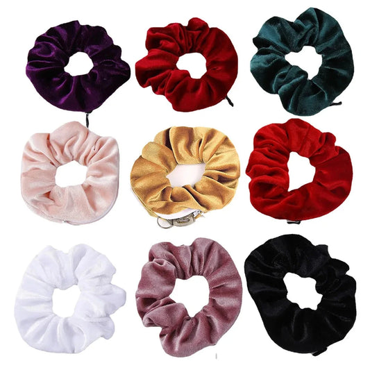 Portable ⁣Hidden Safe Sight Secret Hair Tie Storage Case Hair Scrunchie With Zipper Hide Key Cash jewelry For Travel Outdoor Good Vibrations