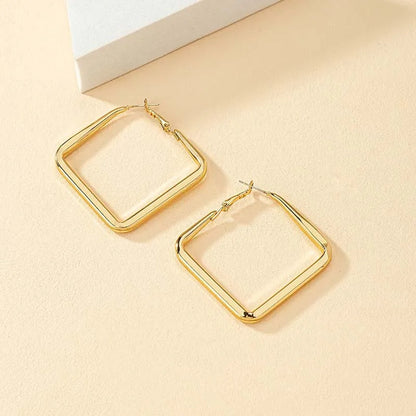 2026 Fashion Gold Color Big Square Hoop Earrings For Women Exaggerated Metal Geometric Irregular Circle Earrings Jewelry Good Vibrations