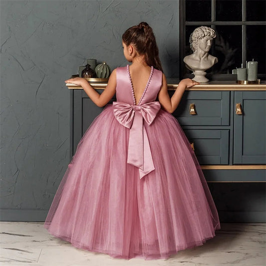 Girl Long White Bridesmaid Dresses For Wedding Prom Gown Big Bow Girls Party Dress Kids First Communiom Formal Evening Vestidos Good Vibrations