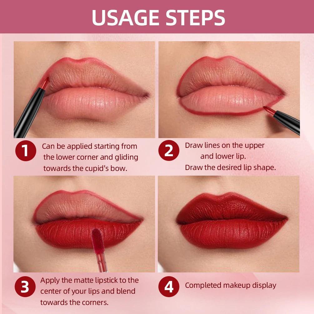 2 In 1 Double-end Lipgloss Lipliner Moisturizing Lipgloss Waterproof Long Lasting Matte Lip Liner Pen Makeup Lipliner 6 Colors Good Vibrations