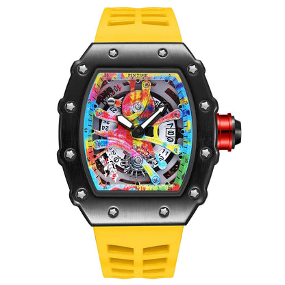 Fashion Mechanical Man Watches Classic Colorful RM Desgin Automatic Visable Wristwatch Causal Men Watch Rubber Strap Belt Good Vibrations