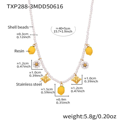 Nivora Resin Fruit Lemon Pendant Necklace For Women Imitation Pearl Stainless Steel Zircon Handmade Strand Beads Choker Jewelry Good Vibrations