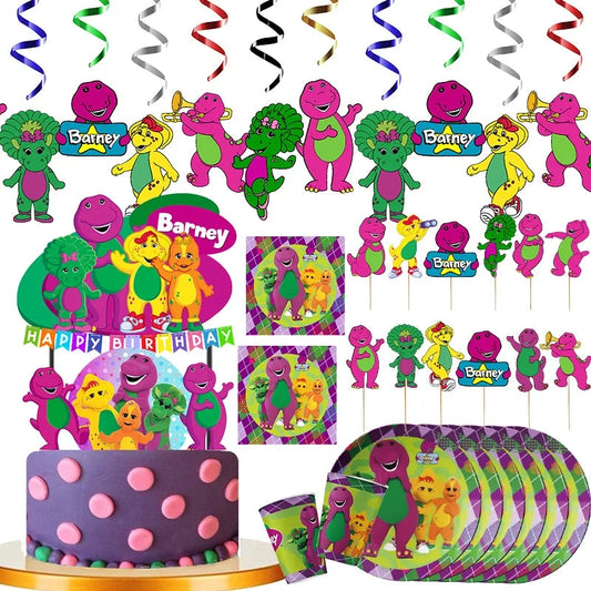 Barney Themed Birthday Party Decorations Disposable Cutlery Plate Tablecloth Cup Balloon Birthday Party Baby Shower Decorations Good Vibrations