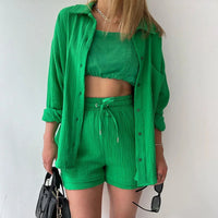 Solid Color Casual Loose Short Pants Sets For Women 2025 Elegant Summer Women's Two Pieces Suit Full Set Female Outfit Clothes Good Vibrations
