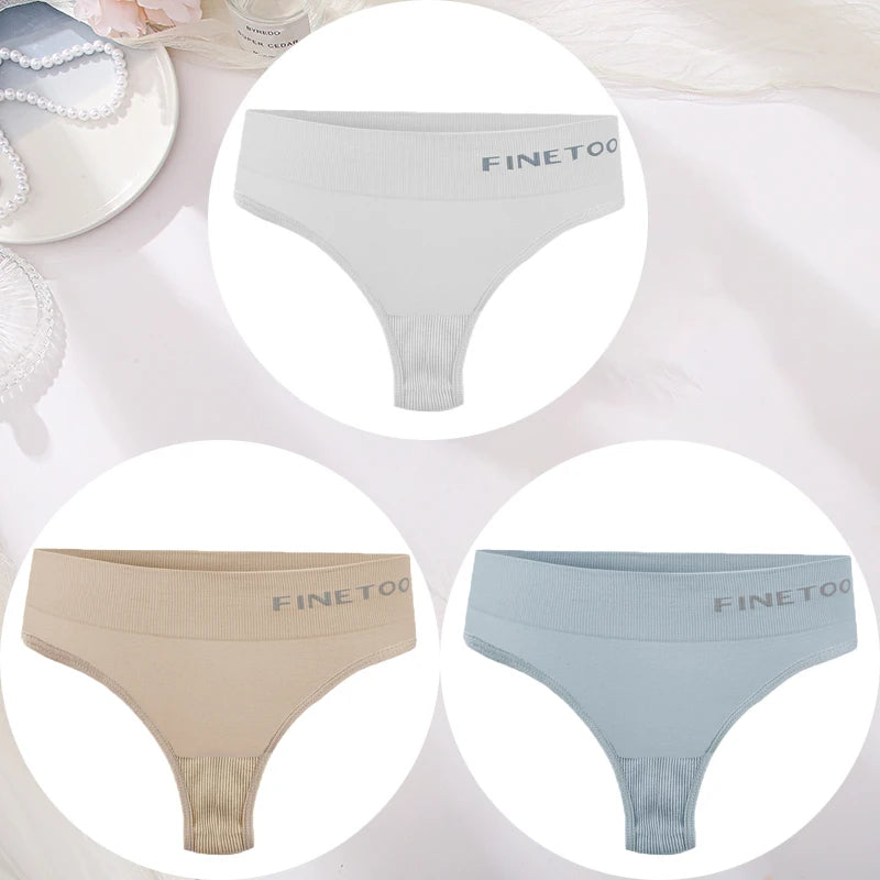 3PCS/Set Women's Panties Sexy Underwear FINETOO Large Size Thong Women Seamless Panties High Waist Girls Thongs M-2XL Good Vibrations