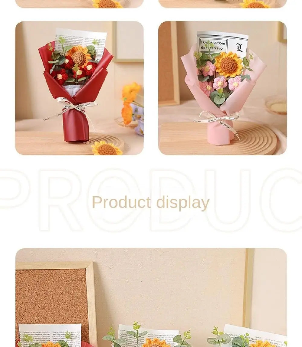 Artificial Flower Crochet Bouquet Handmade Eternal Flower Sunflower Daisy Bouquet Anniversary Mothers Day Birthday Gift Good Vibrations