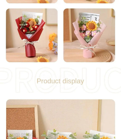 Artificial Flower Crochet Bouquet Handmade Eternal Flower Sunflower Daisy Bouquet Anniversary Mothers Day Birthday Gift Good Vibrations