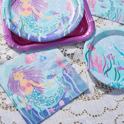 Mermaid Party Decorations Supplies Mermaid Disposable Plates Cup Napkins Set for Girls Baby Shower Mermaids Princess Birthday Good Vibrations