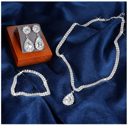 4 Pieces Luxurious Jewelry Set Exquisite Rhinestone Pendant Elegant Women's Crystal Silver Plated Necklace Earrings Bracelet Set Good Vibrations Adult Super Store