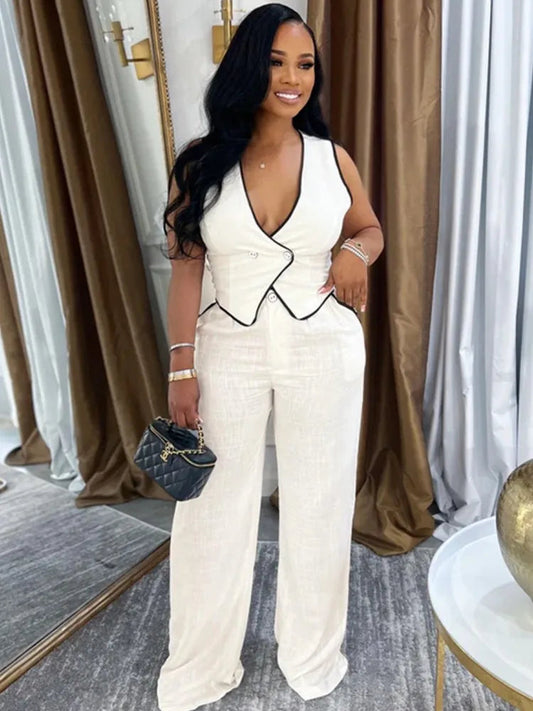 2 Piece Women Sets 2025 Summer Autumn New Arrival Matching Sets Black Color Two Pieces Sets Top Pants Suits Outfits Clothing Good Vibrations