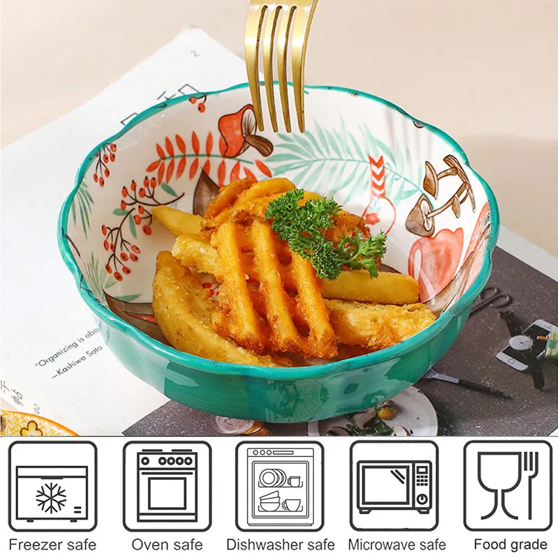 Ceramic Bakeware With Handle Forest Animals Baking Pan  Underglaze  Kitchen Tableware Salad Bowl Au Gratin Dishes Good Vibrations