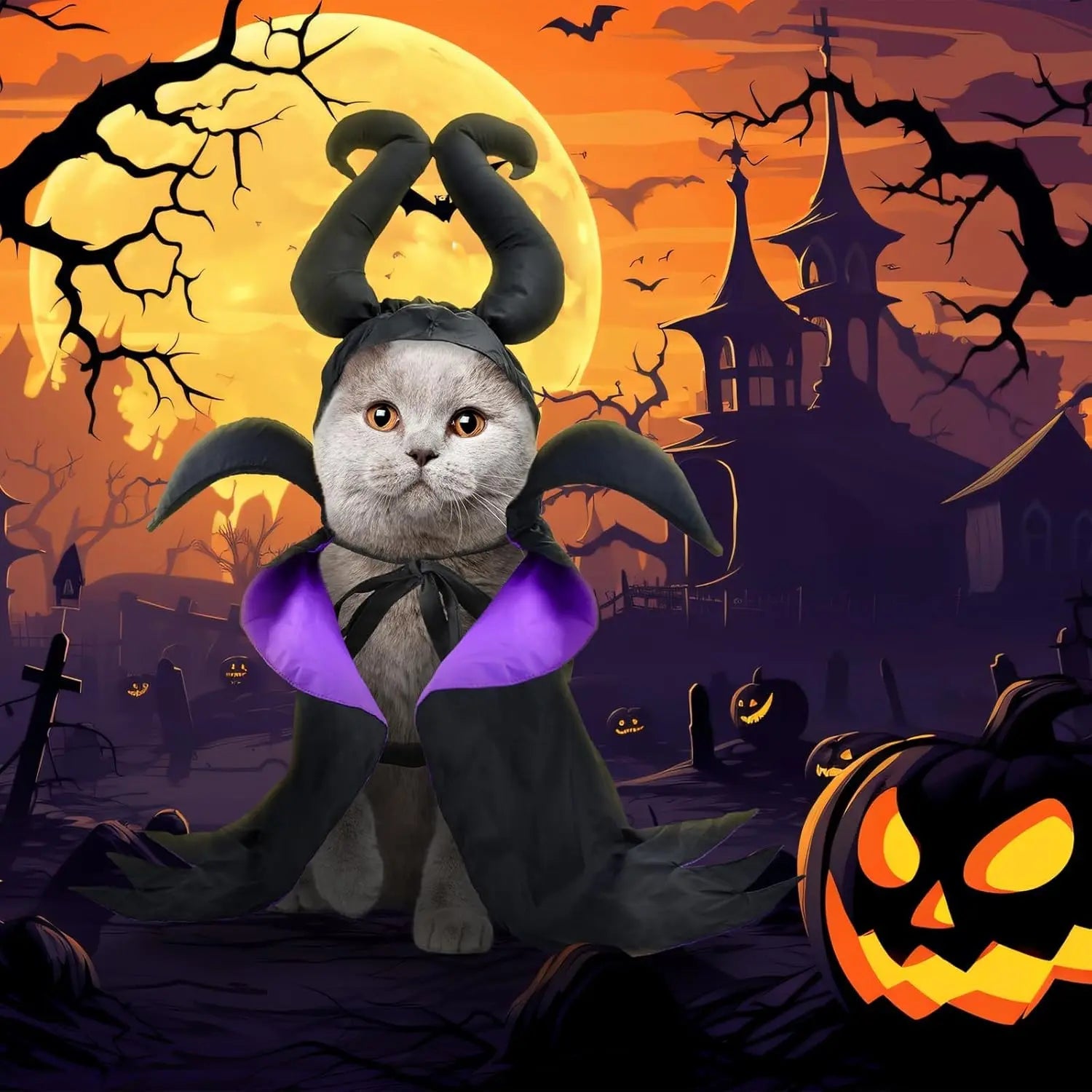 Halloween Witch-Shaped Costume cat Purple Vampire Cape Puppy Wizard Devil Horns Hat Pet Holiday Outfit for Small Middle-Sized Do Good Vibrations