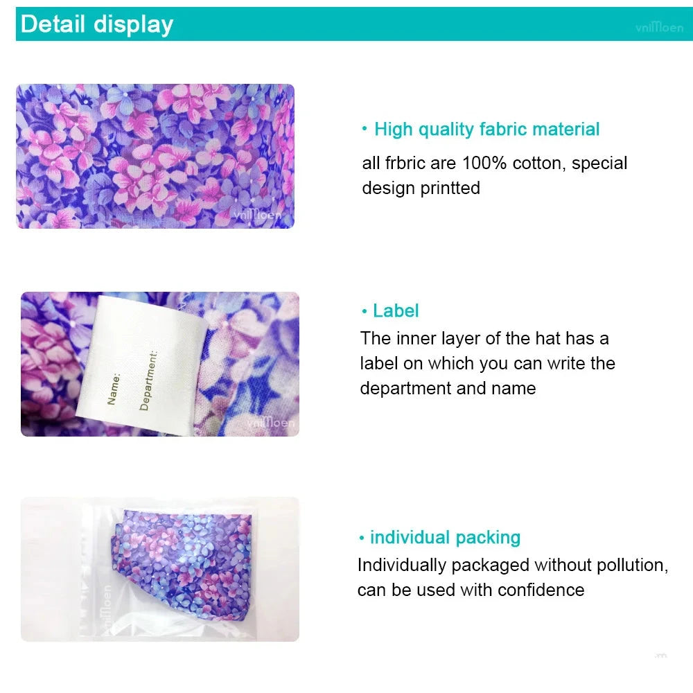Flower printing hats scrubs women hats Health service Workers adjustable caps beauty salon Work Frosted cap lab pet store hats Good Vibrations