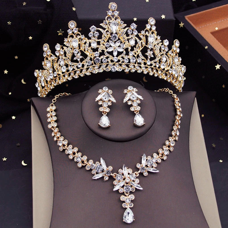Red Bridal Jewelry Sets for Women Tiaras Crown Necklace Earrings Set Wedding Dress Bride Costume Accessories Good Vibrations