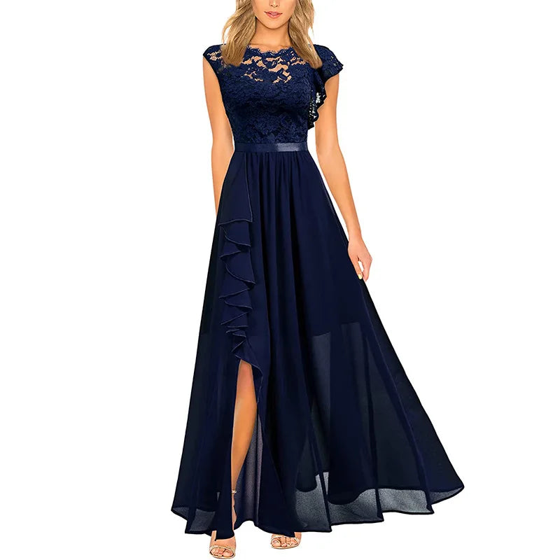 Women's Fashion bridesmaid dress Prom Dresses Handmade 3D Flower Sexy High Slit Evening Party Gowns Long Graduation Dress Good Vibrations