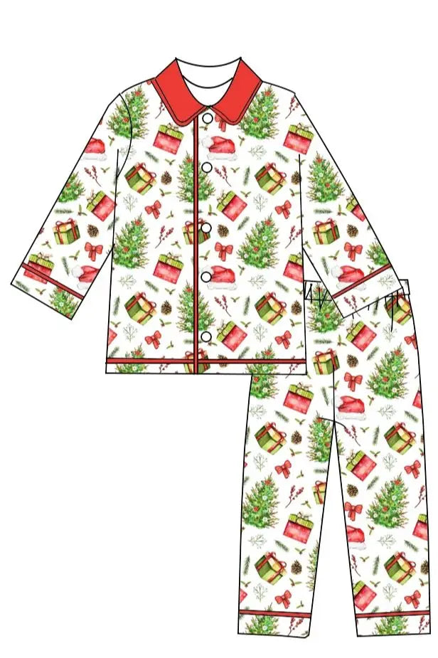 Boutique Children Candy Gifts Cookies Pajamas Sets Kids Christmas Pjamas Button Boys Girls Sleepwear Outfits Good Vibrations