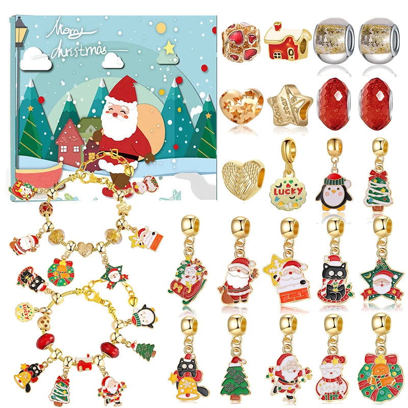 Christmas Kids Bracelet Earring Advent Calendar 2025 New Year Countdown Home Party Girl Jewelry Gift Blind Box Atmosphere Items Good Vibrations