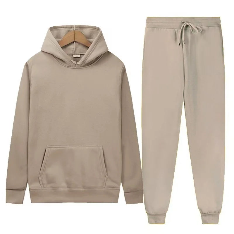 Men's Autumn and Winter New Solid Color Hoodie+pants Two-piece Set Fashionable Casual Sports Set Size S-3XL Good Vibrations