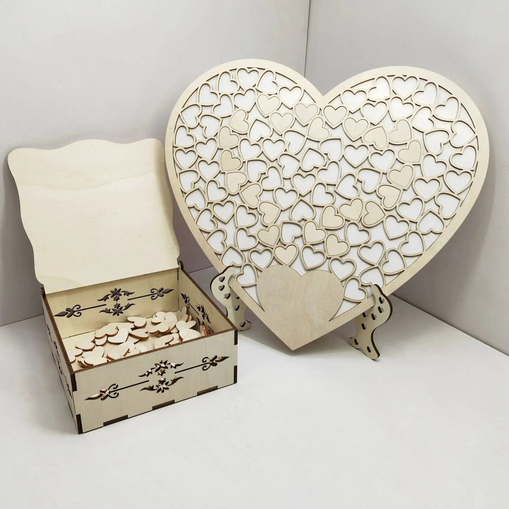 Wedding Guest Book Wood Personalized Heart Wedding Guestbook Rustic Wedding Guest Book with Heart Drop Box for Party Good Vibrations