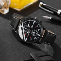 Relógio de movimento de quartzo versátil masculino, óculos de sol bonito, carteira casual, presente perfeito para festa 3 peças Good Vibrations