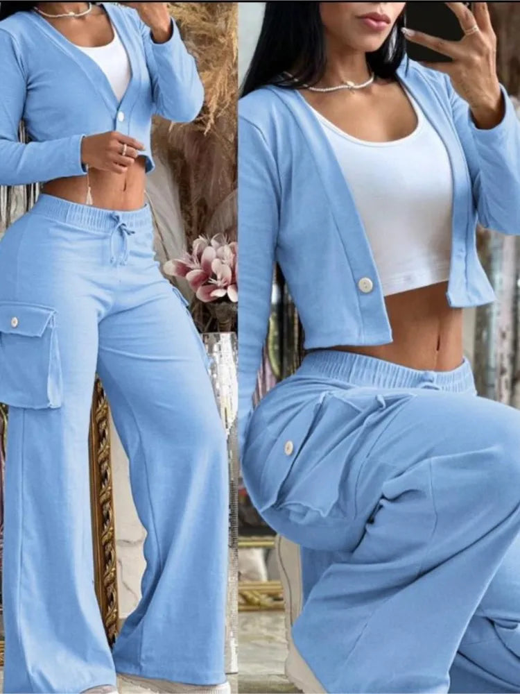Women's Spring Summer New Fashionable Solid Color Printed Sexy Waist Short Top Casual Pants Set For Women Good Vibrations