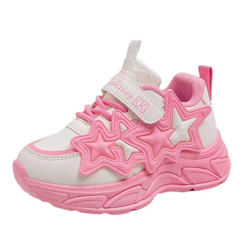 Children Casual Shoes for Girls Fashion Classic with Stars Girls Sports Running Sneakers Breathable PU + Rubber Anti-skid Soft Good Vibrations