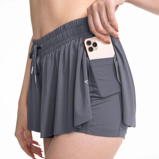 2 IN 1 Flowy Shorts Women Butterfly Tennis Skirt with Pockets Gym Yoga Shorts Sportswear Athletic Biker Run Shorts Skirts Summer Good Vibrations