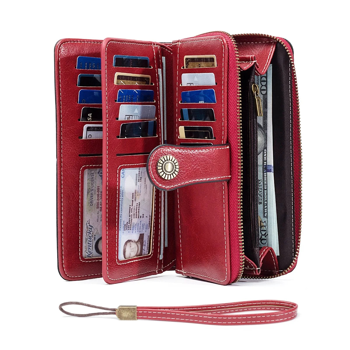 Rfid Anti-Theft Wallet for Men and Women, European and American Retro Leather Long Wallet Clutch, Oil Wax Leather Cut Out Multi-Card Slot Wallet, Large Capacity Zipper 70% off Clutch Bag, Card Holder Coin Purse Hand Bag Good Vibrations