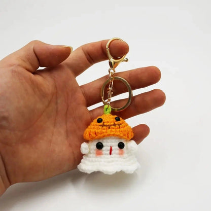 Handmade Knitting Ghost Keychain Creative Crochet Little Ghost Key Pendant Car Keyring Colorful Headwear Good Vibrations