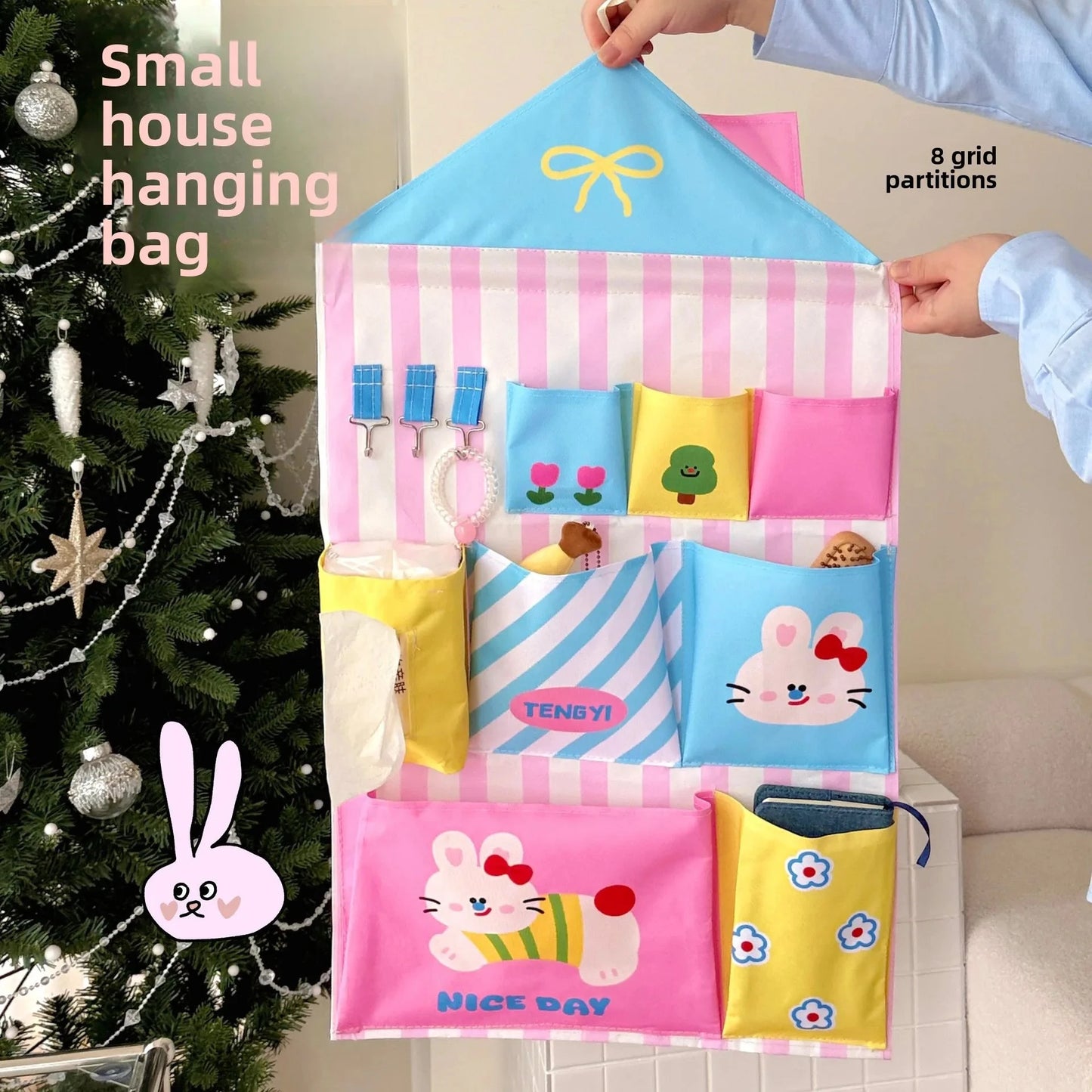 Cute Wall Storage Bags Hanging Pockets Cute Wall Mounted Storage Bag Organizer Kawaii Cartoon Sundries Office Container Pouchs Good Vibrations