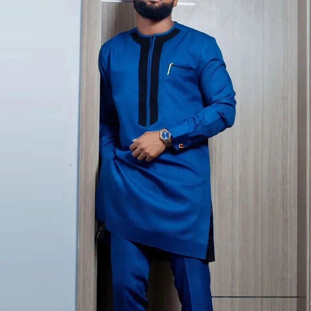 New Dashiki Luxury Full Set Men's Set Round Neck Embroidered Men's Set African Traditional Two Piece Set Men's Full Set Suit Good Vibrations