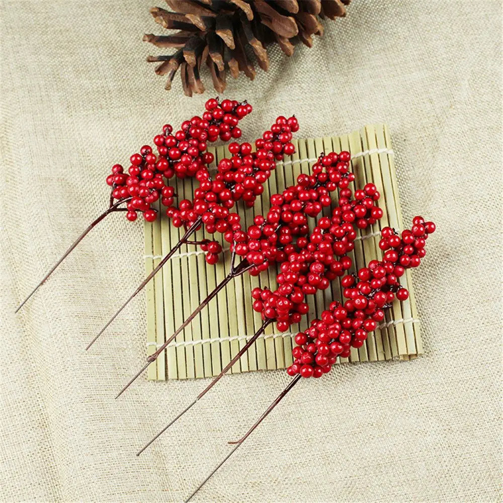 Party Decor Home Wedding Red Berry Bouquet Artificial Pine Cone Flower Branch Bubble Good Vibrations
