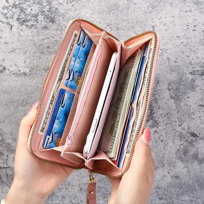 Fashion Zipper Wallets Womens Long Purses Handbags Coin Purse Cards Holder PU Leather Billfold Wallet Good Vibrations