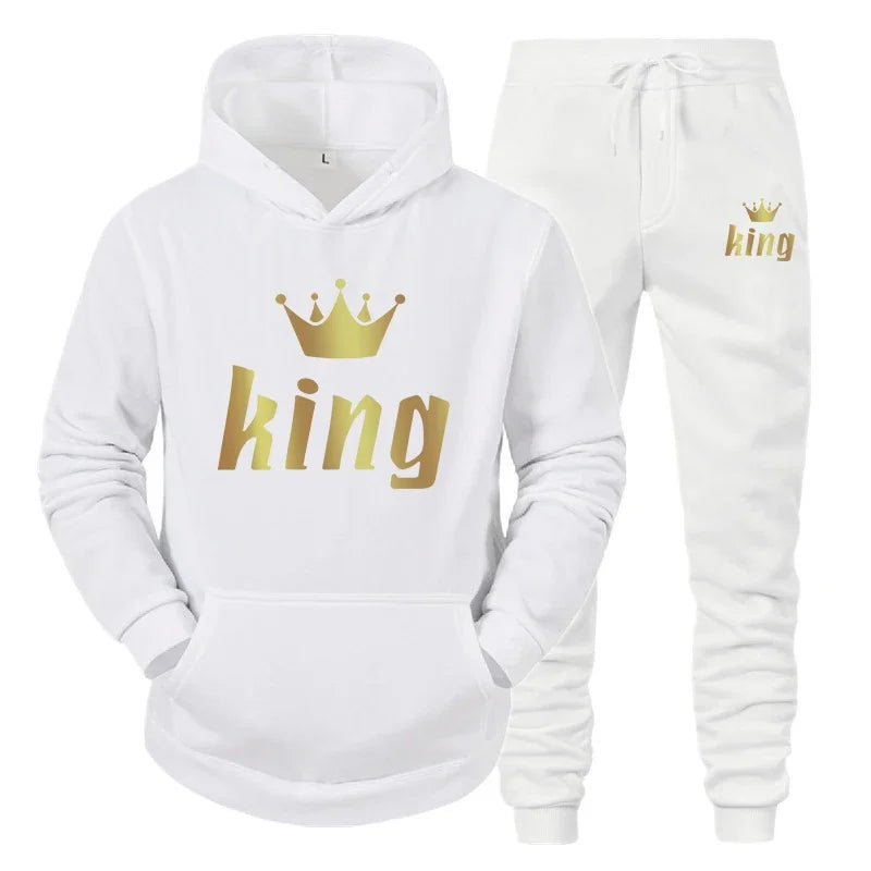King And Queen Couple Outfit Hoodie and Jogger Pants High Quality Men Women Daily Casual Sport Jogging Suit King Queen Tracksuit Good Vibrations