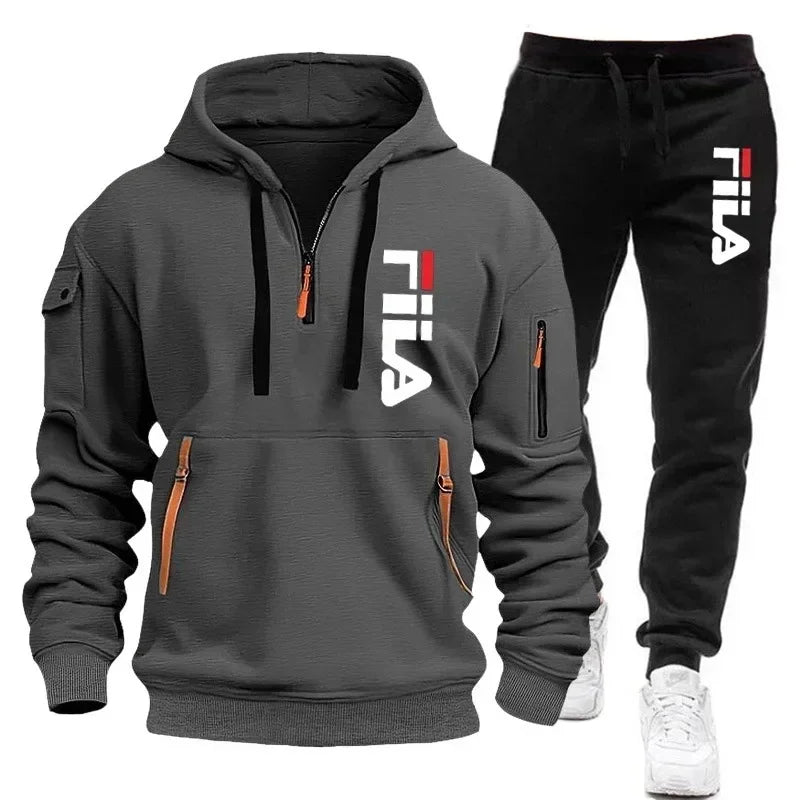 Spring and Autumn street new men's zipper hoodie + pants two-piece set, outdoor multi-pocket men's casual pullover sports suit Good Vibrations